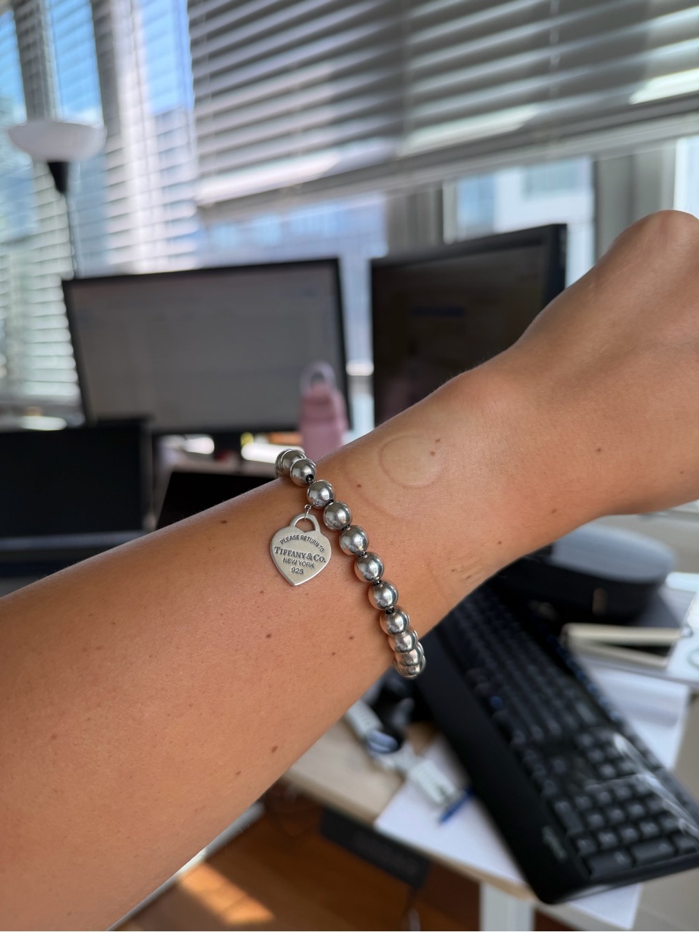 Tiffany & Co. Sterling Silver Bead Bracelet with Heart Tag Charm
